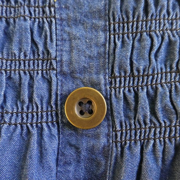 Lapis Denim Maxi Dress Prairie Tiered Puff Sleeves Embroidery Smocked Waist M - Picture 5 of 8